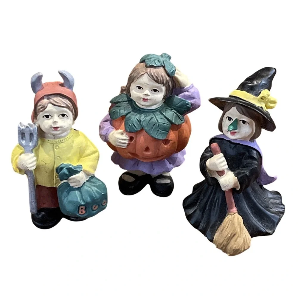Vintage Halloween Ceramic Trick or Treat Kids Witch Pumpkin Devil 3